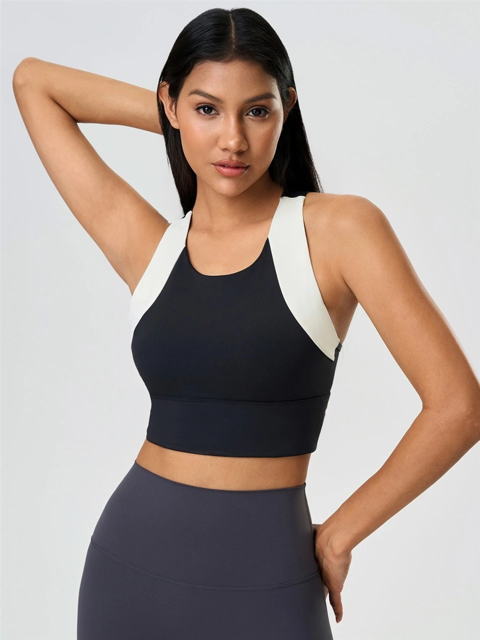Color-Block Cropped Built-in Bra Lifting Back Support Sports Bra Yoga Workout Top For Women